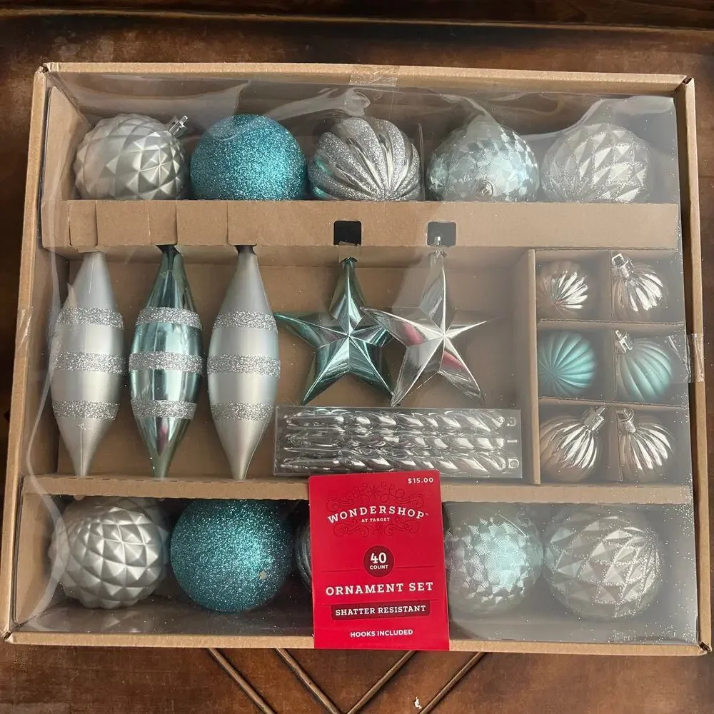 NWT WonderShop 40 Count Ornament 02 Sets Blue & Pink Shatter Resistant